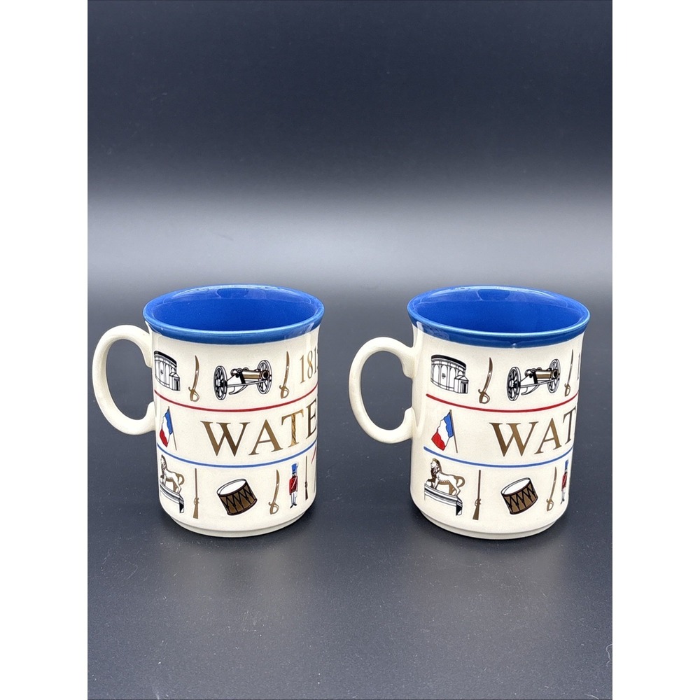 Vintage Dunoon Scotland "Waterloo 1815" Bone China Mugs - Pair